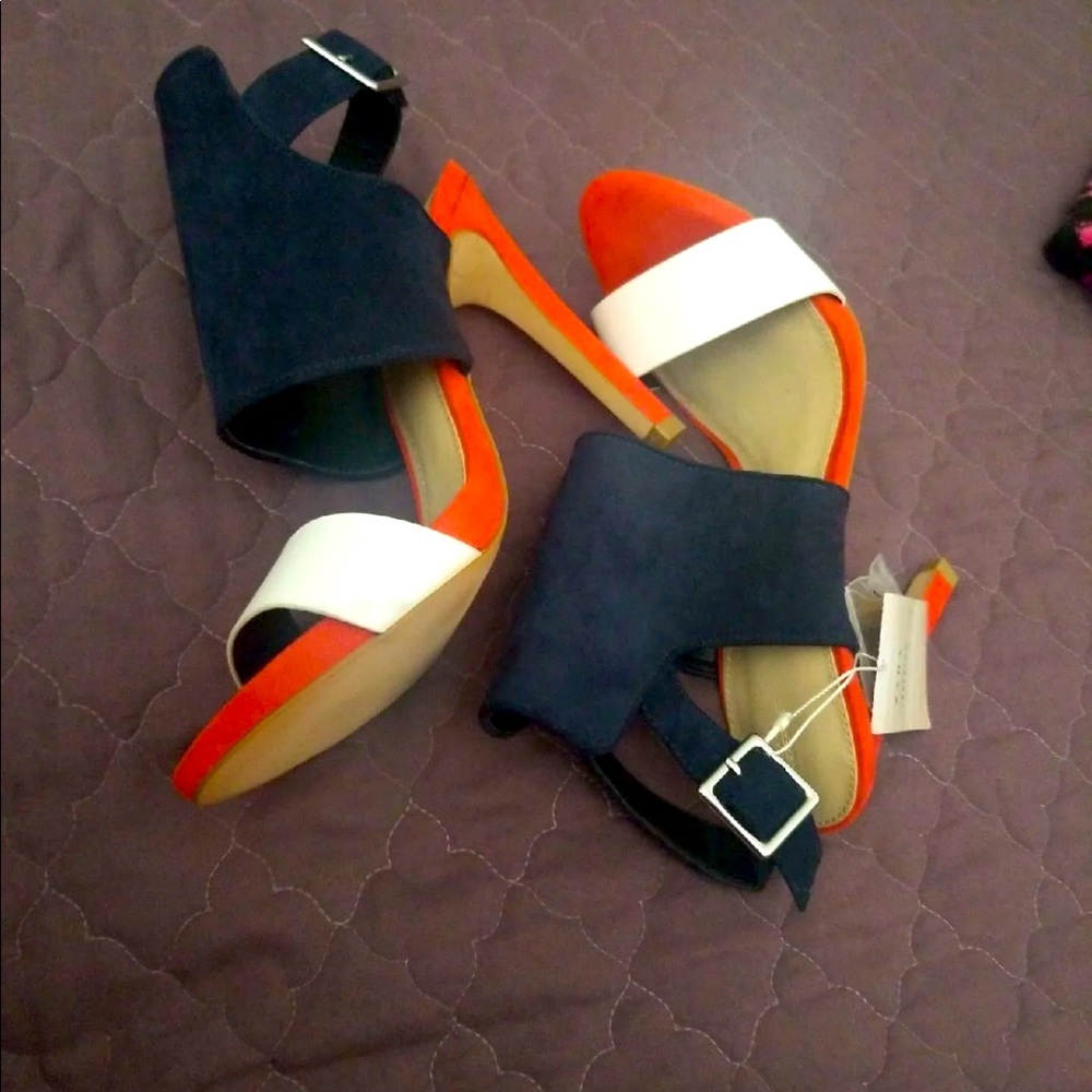 Navy White and Orange Heels